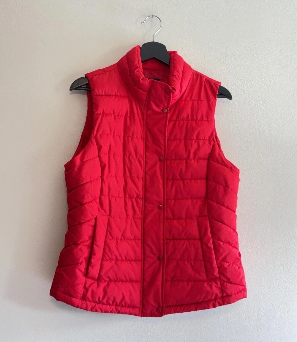 Gap Vest Womens Medium Red Warmest Quilted Puffer Stand Collar Insulated